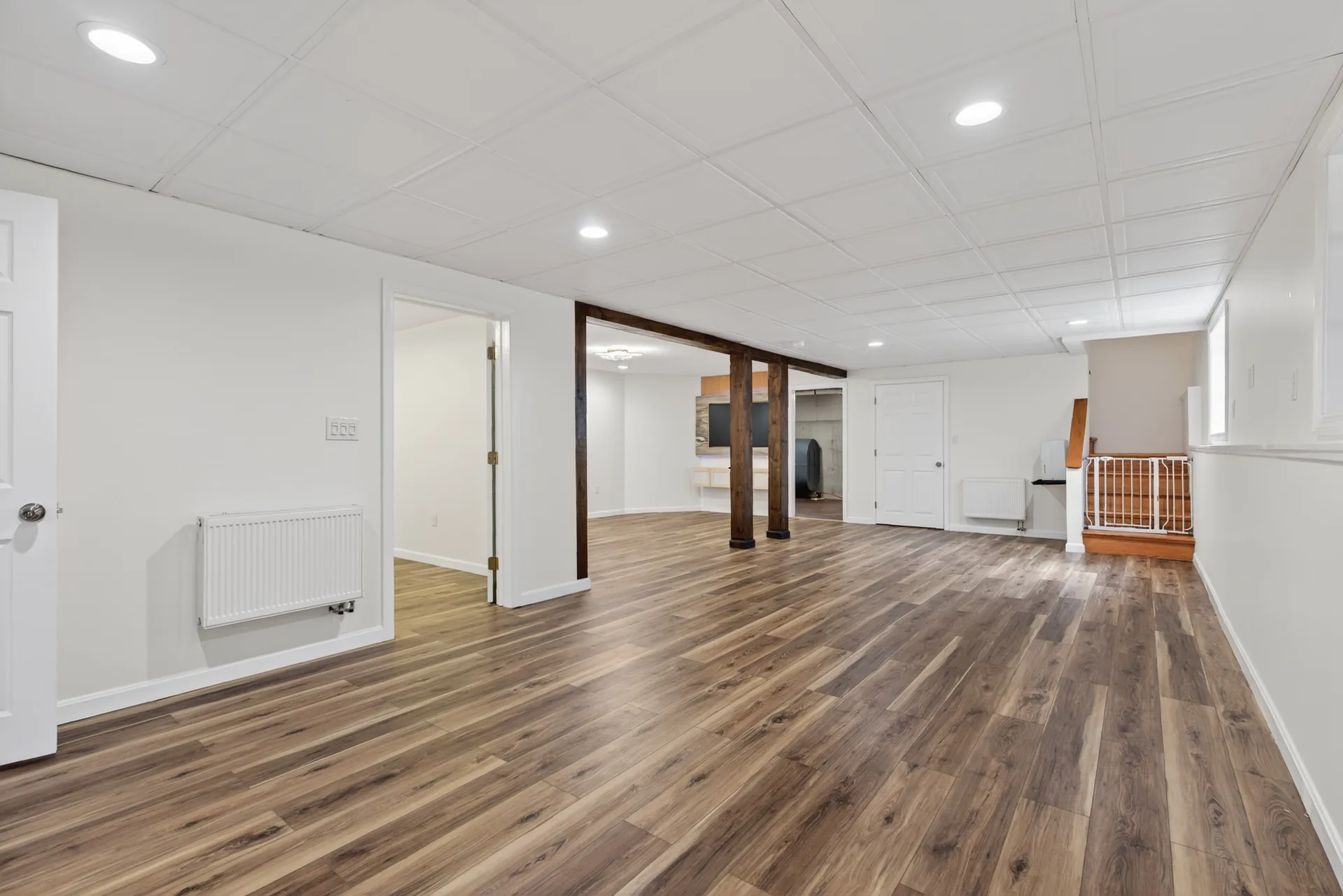 Lower-level rec room wide view