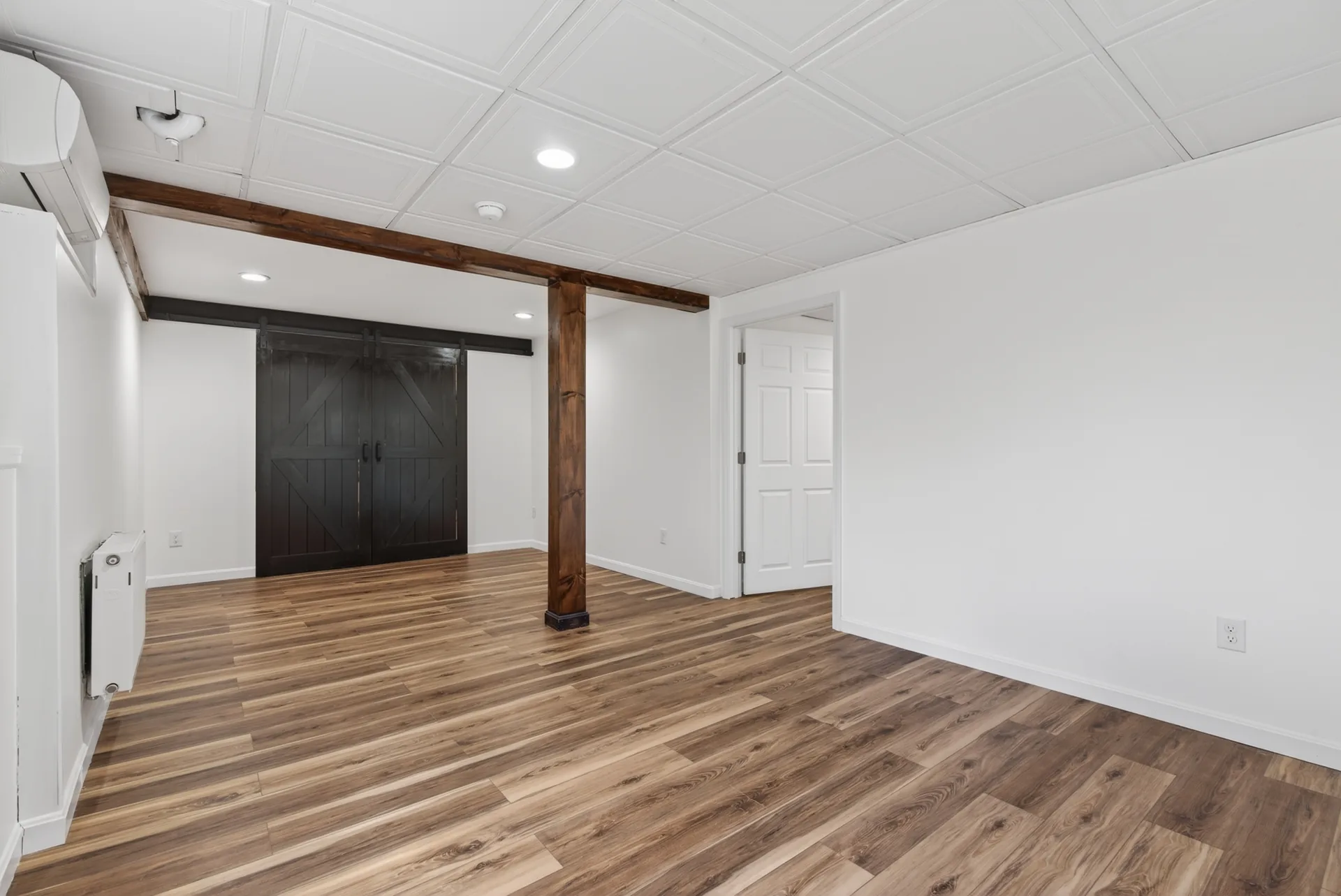 Lower-level barn-door storage