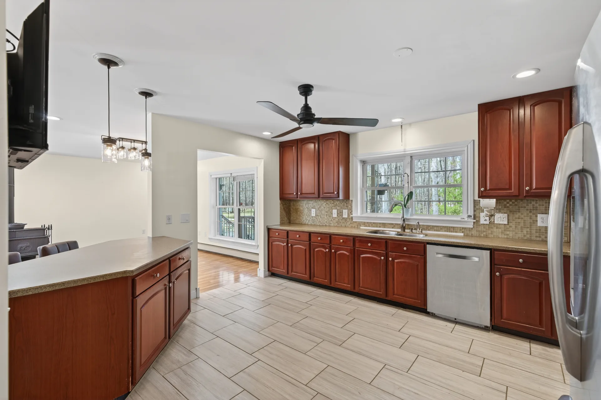 Kitchen peninsula and dining area